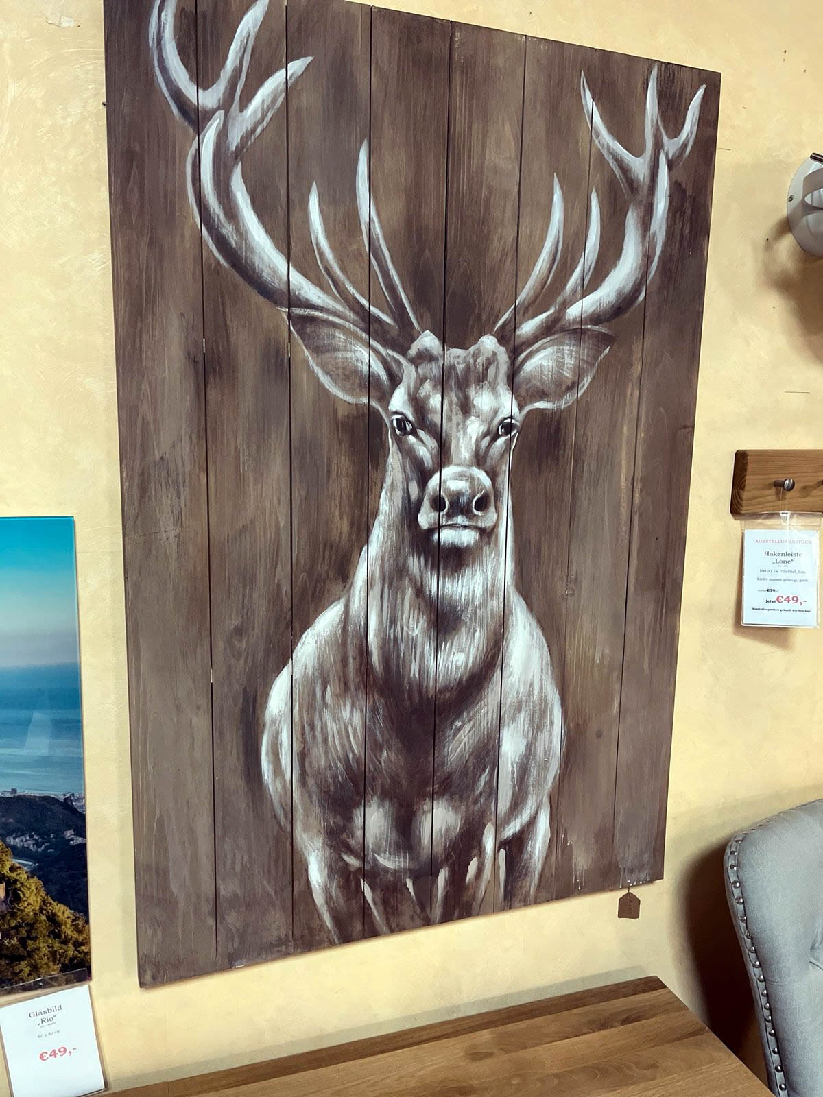 Wandbild aus Massivholz „Hirsch“