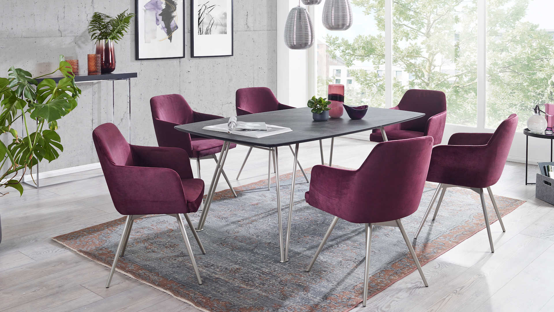 Tischgruppe Esszimmer Z21173-1 - Steinoptik modern